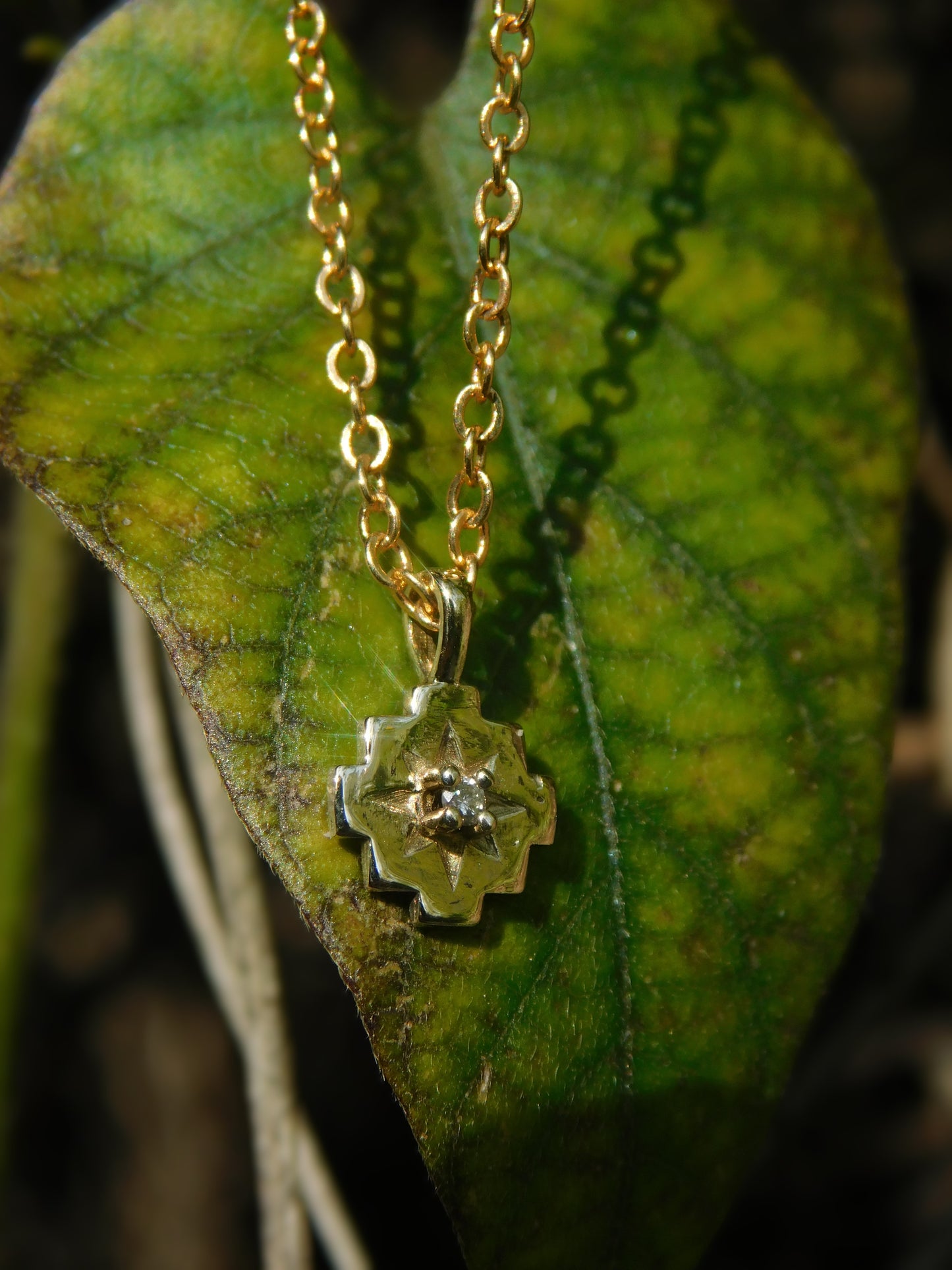 Emerald gold Chakana pendant