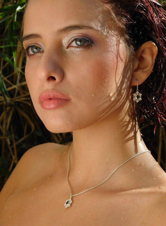 Blue Topaz Silver Cubic Zircon Snowflake necklace