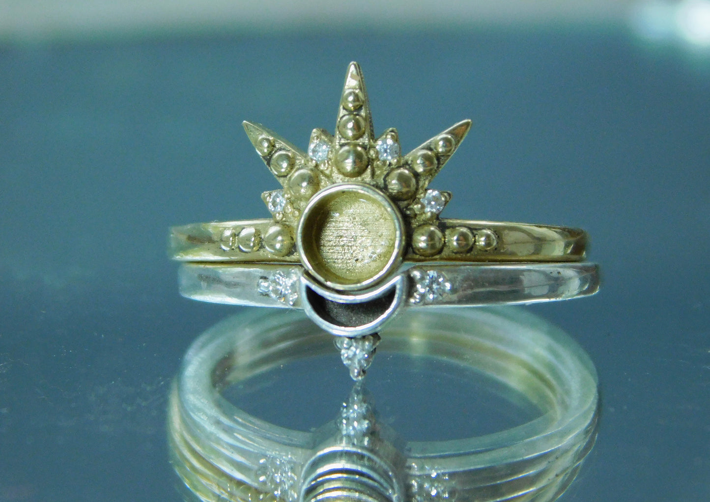 Sun and Moon Breast Milk Rings in 14K Gold or Silver and diamonds