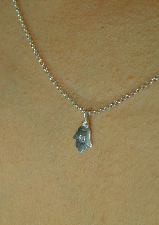 Blue Sapphire Hamsa silver necklace