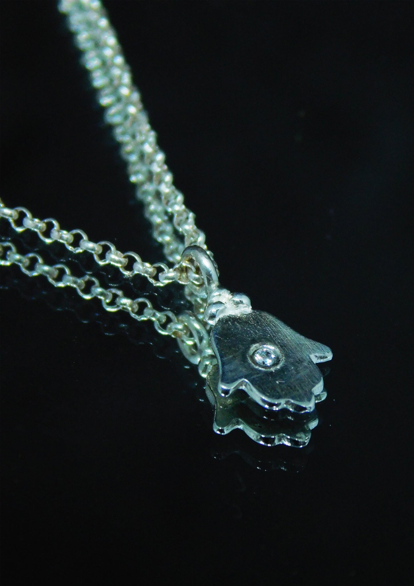 Blue Sapphire Hamsa silver necklace