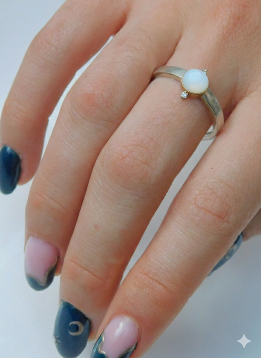 Dainty Breast Milk Rings in Silver and diamonds