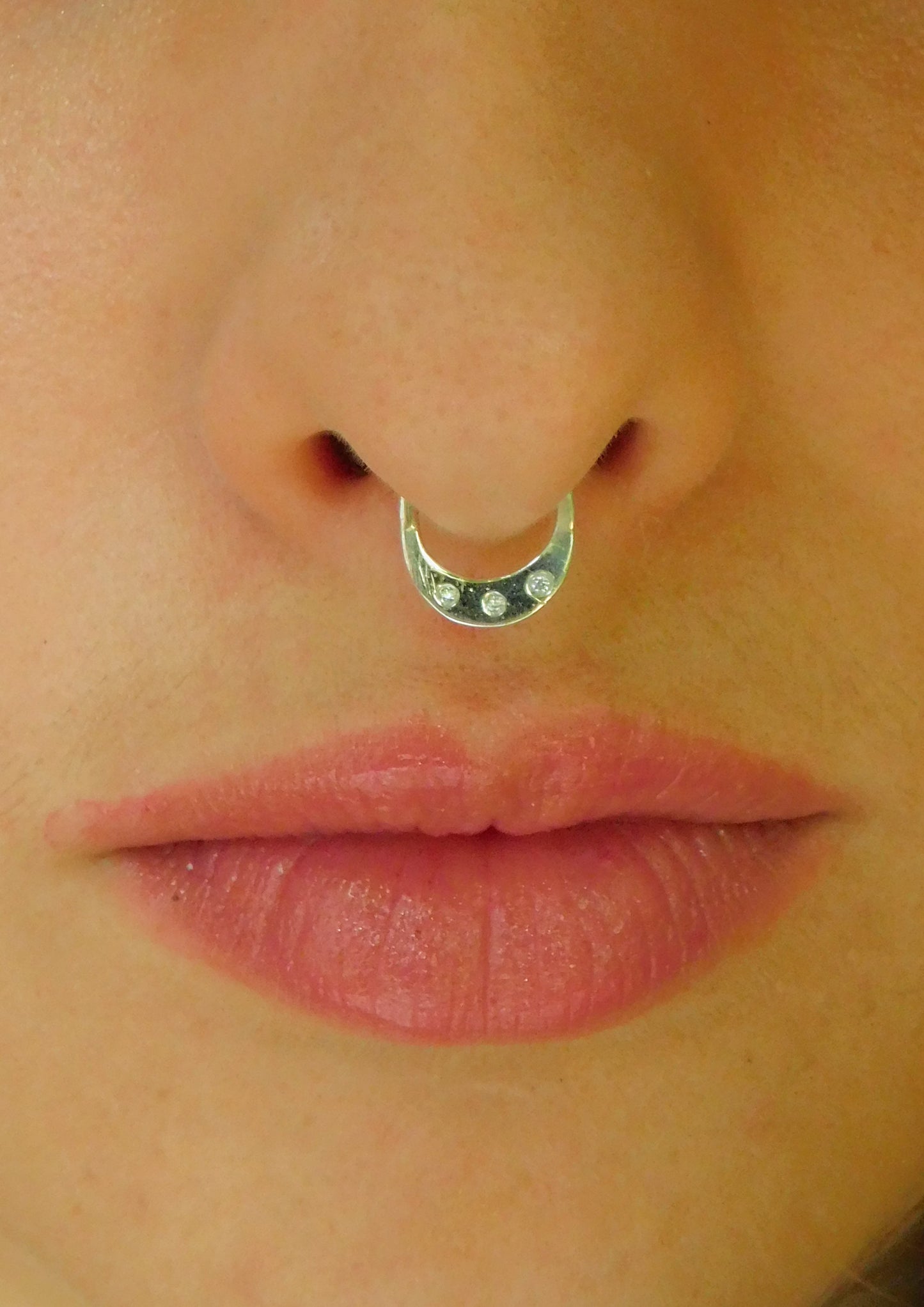 Moon septum Ring with 3 zircons