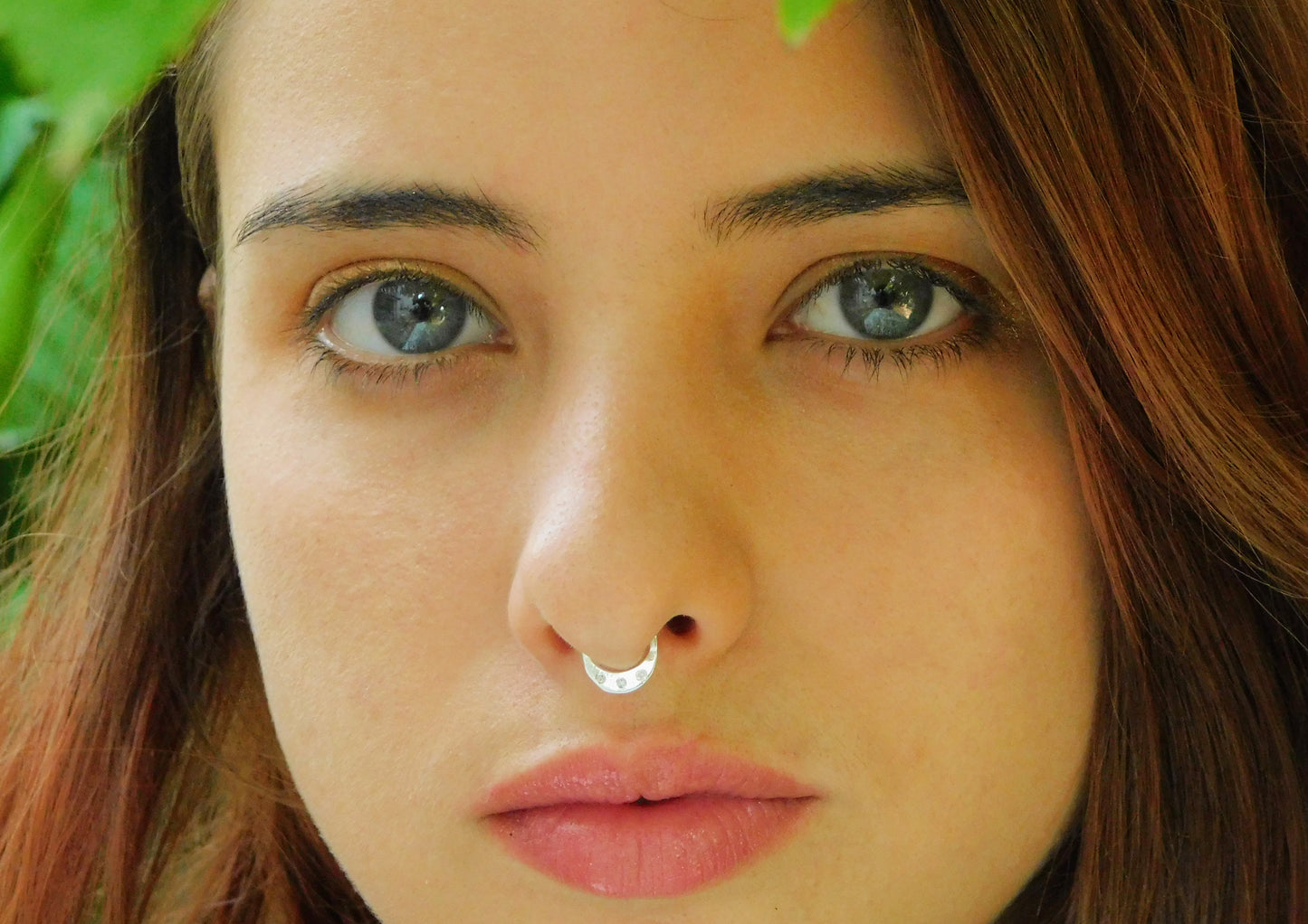 Moon septum Ring with 3 zircons