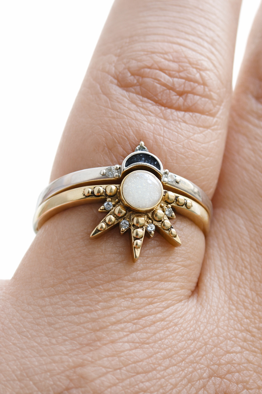 Sun and Moon Breast Milk Rings in 14K Gold or Silver and diamonds