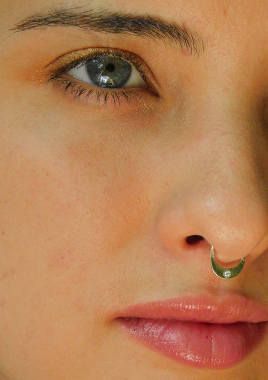 Moon septum Ring with a zircon gemstone