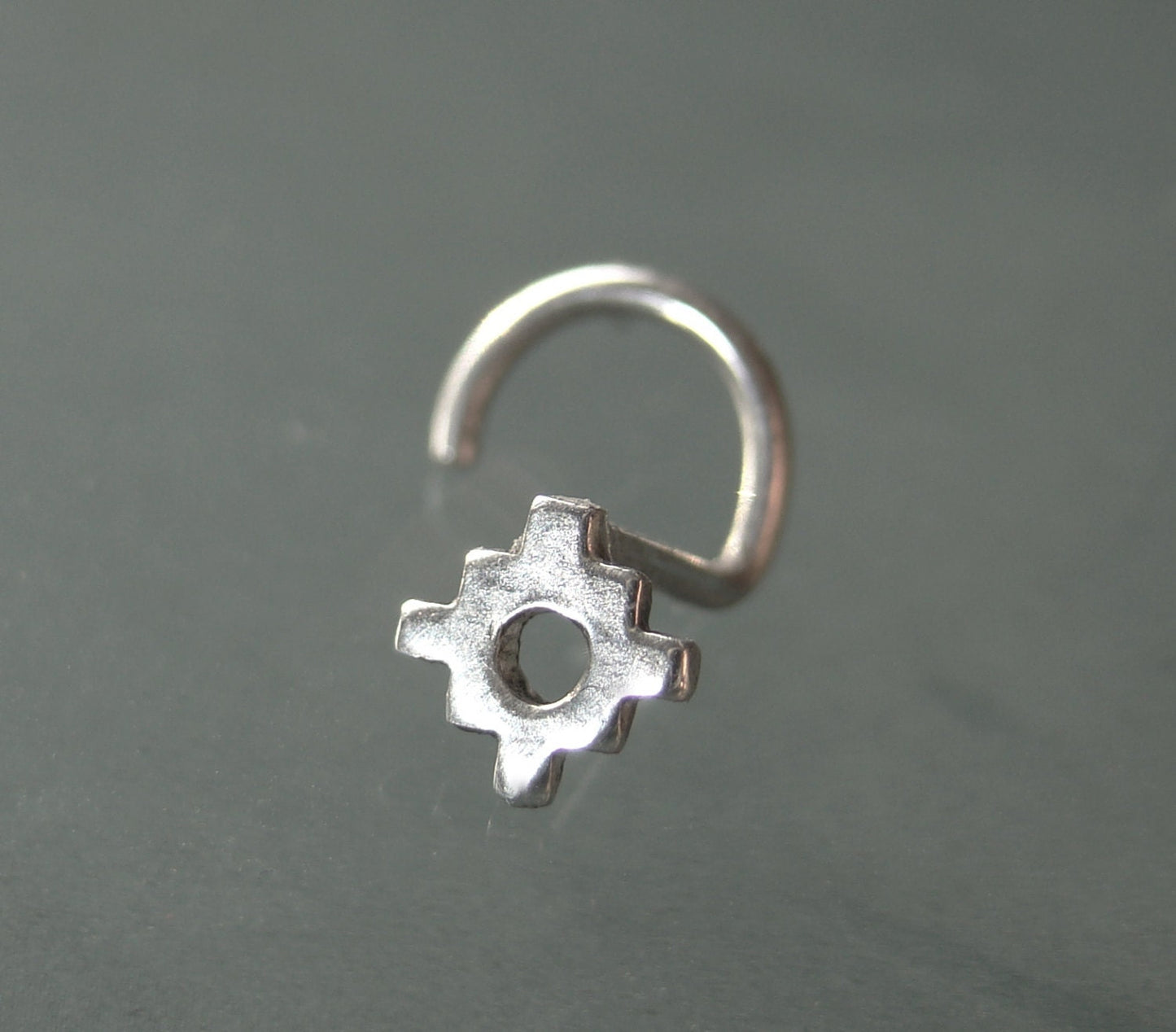 Chakana-Inca cross silver nose stud