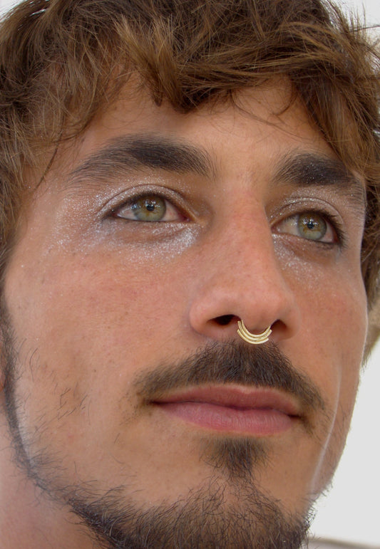 Men Gold septum piercing