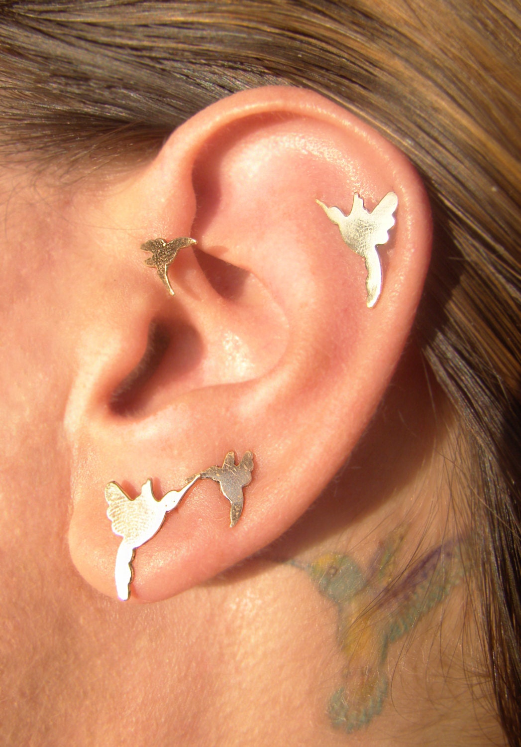 Gold Hummingbird stud earrings