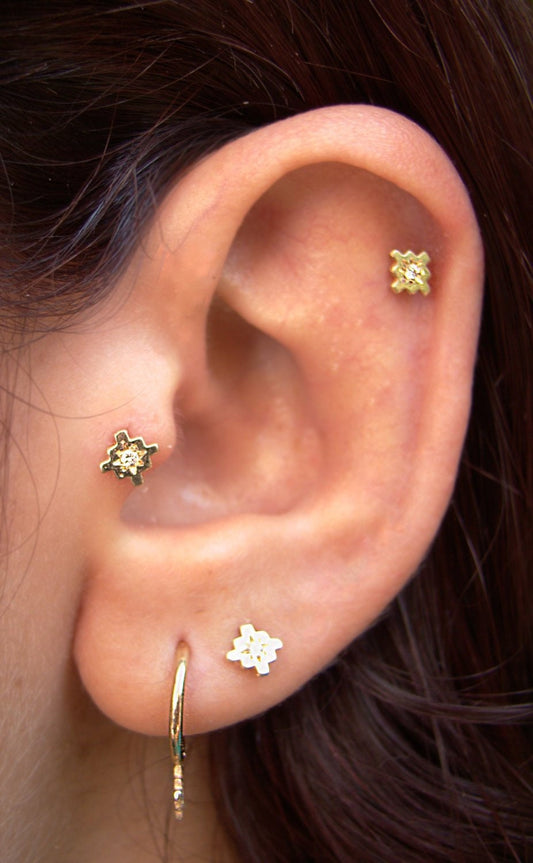 Delicate solid gold diamond small stud earrings