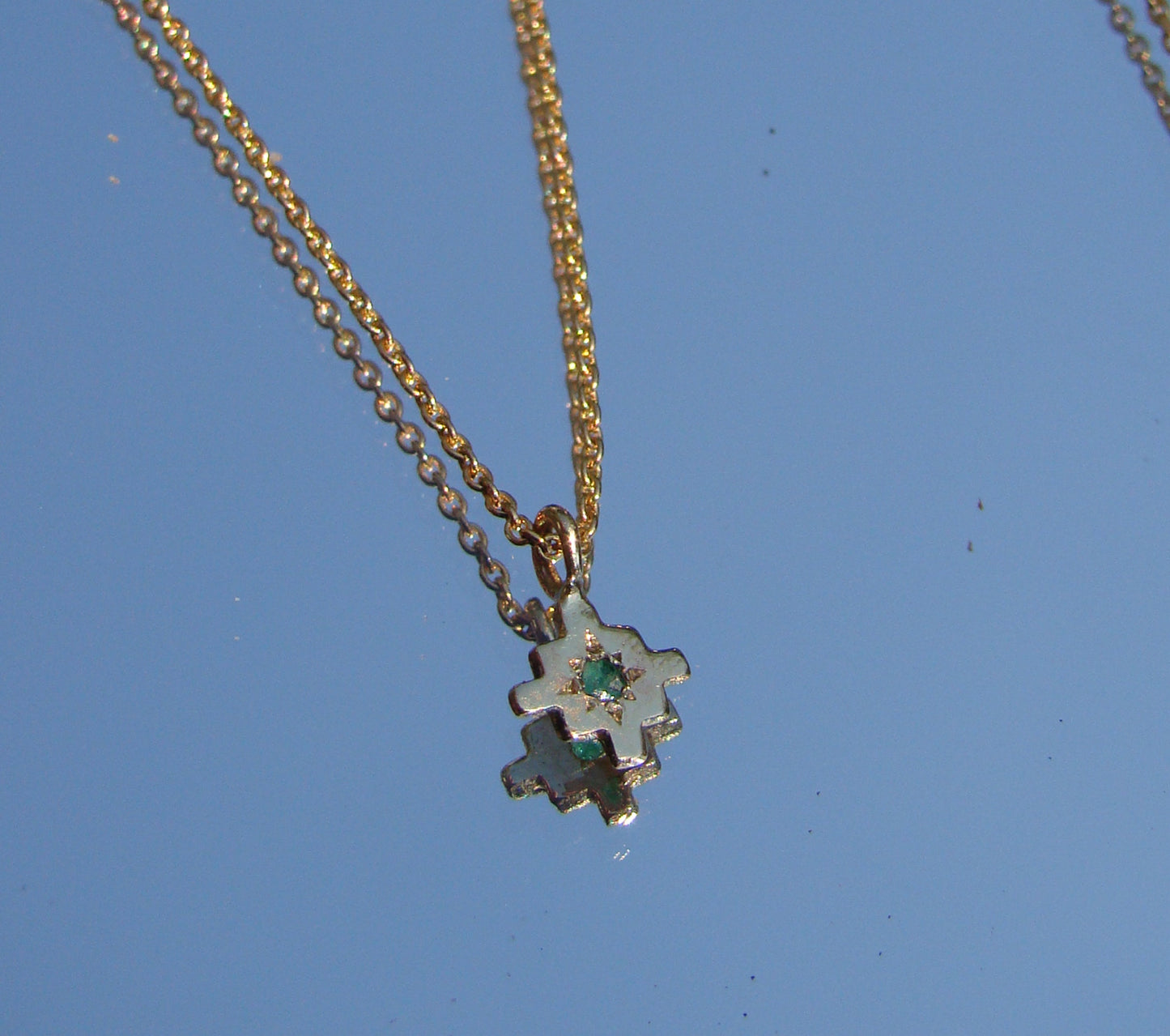 Emerald gold Chakana pendant