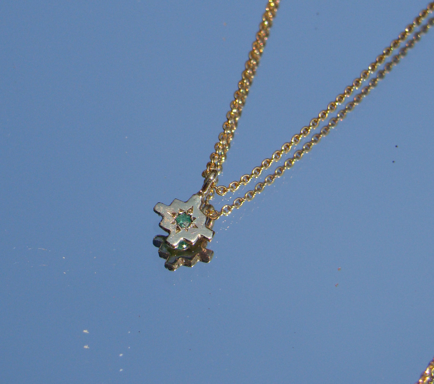 Emerald gold Chakana pendant