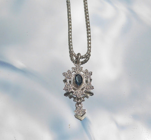 Blue Topaz Silver Cubic Zircon Snowflake necklace