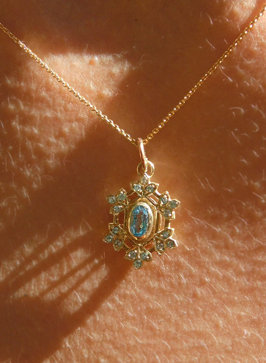 Water crystal Blue Topaz gold Snowflake necklace