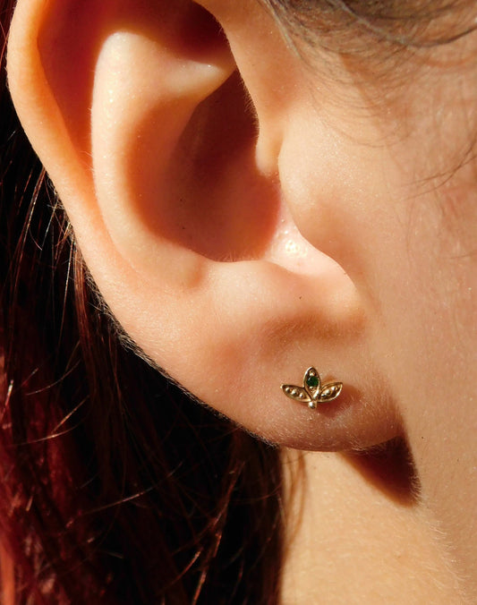 Tiny Emerald gold stud Earrings