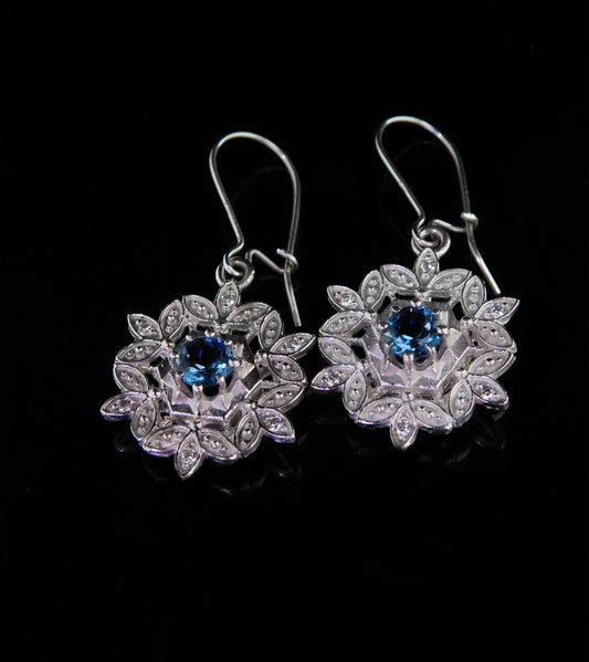 Blue Topaz Silver Cubic Zircon Snowflake earrings