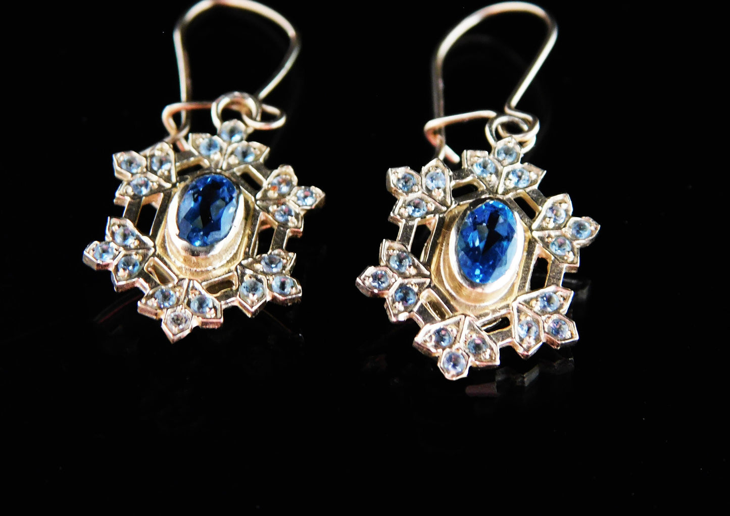 Gold diamonds and topaz Water crystal dangle earrings