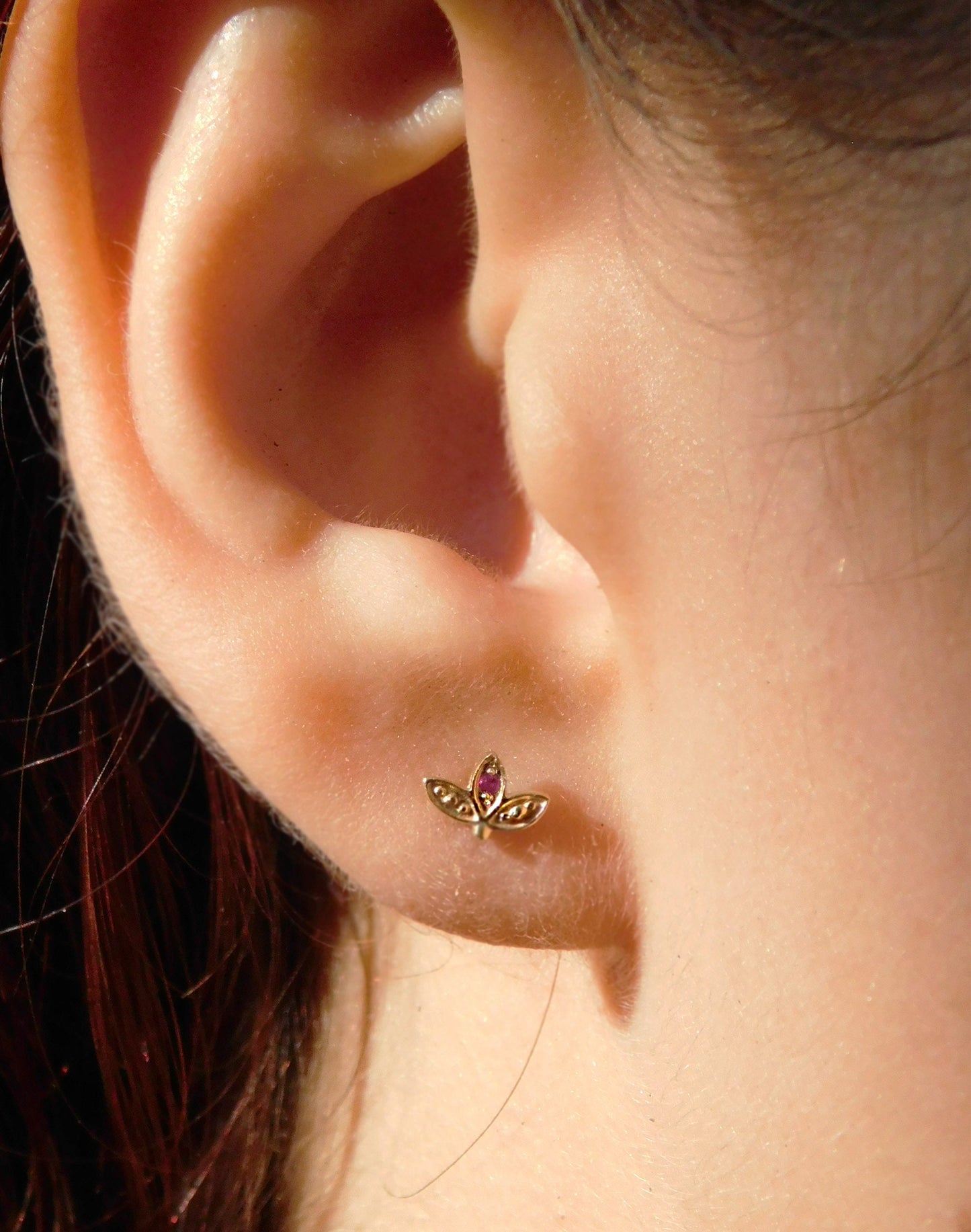 Tiny gold ruby earrings