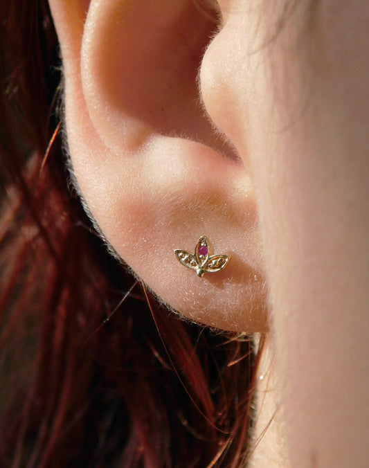 Tiny gold ruby earrings