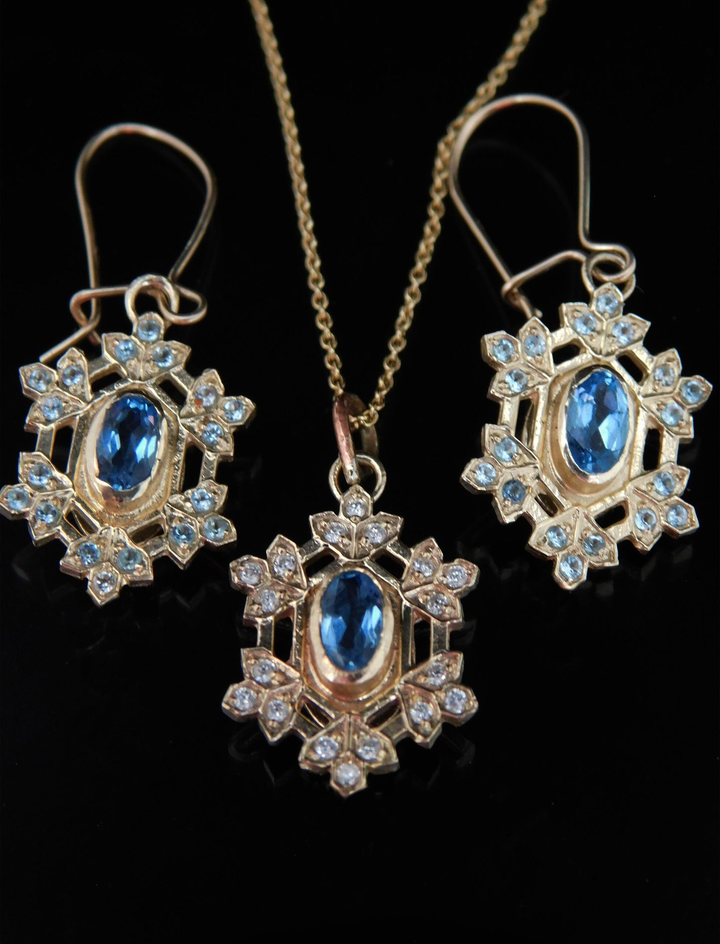 Gold diamonds and topaz Water crystal dangle earrings