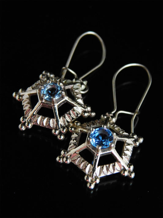 Blue Topaz 14 k gold Snowflake earrings