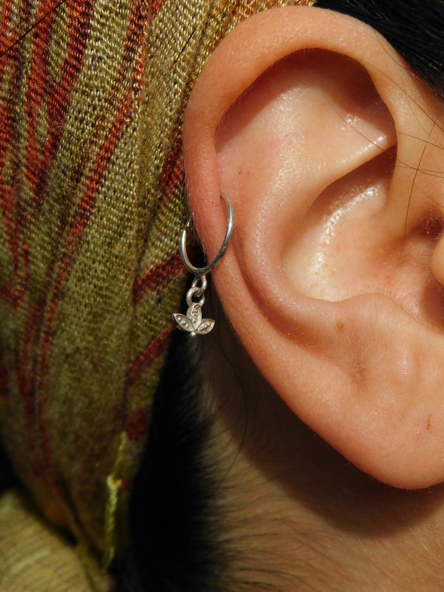 Lotus hoop silver cartilage earring