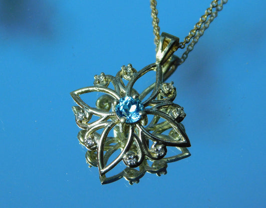 Gold Diamonds and blue Topaz necklace, 14k 0r 18k in yellow white or red gold