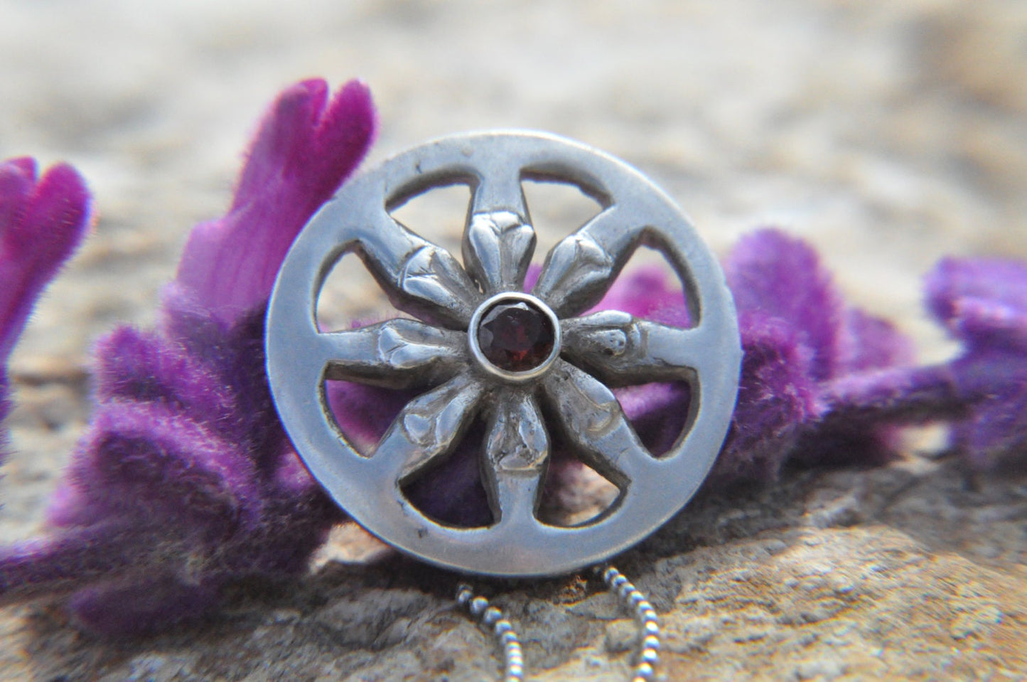 Dharma wheel silver necklace