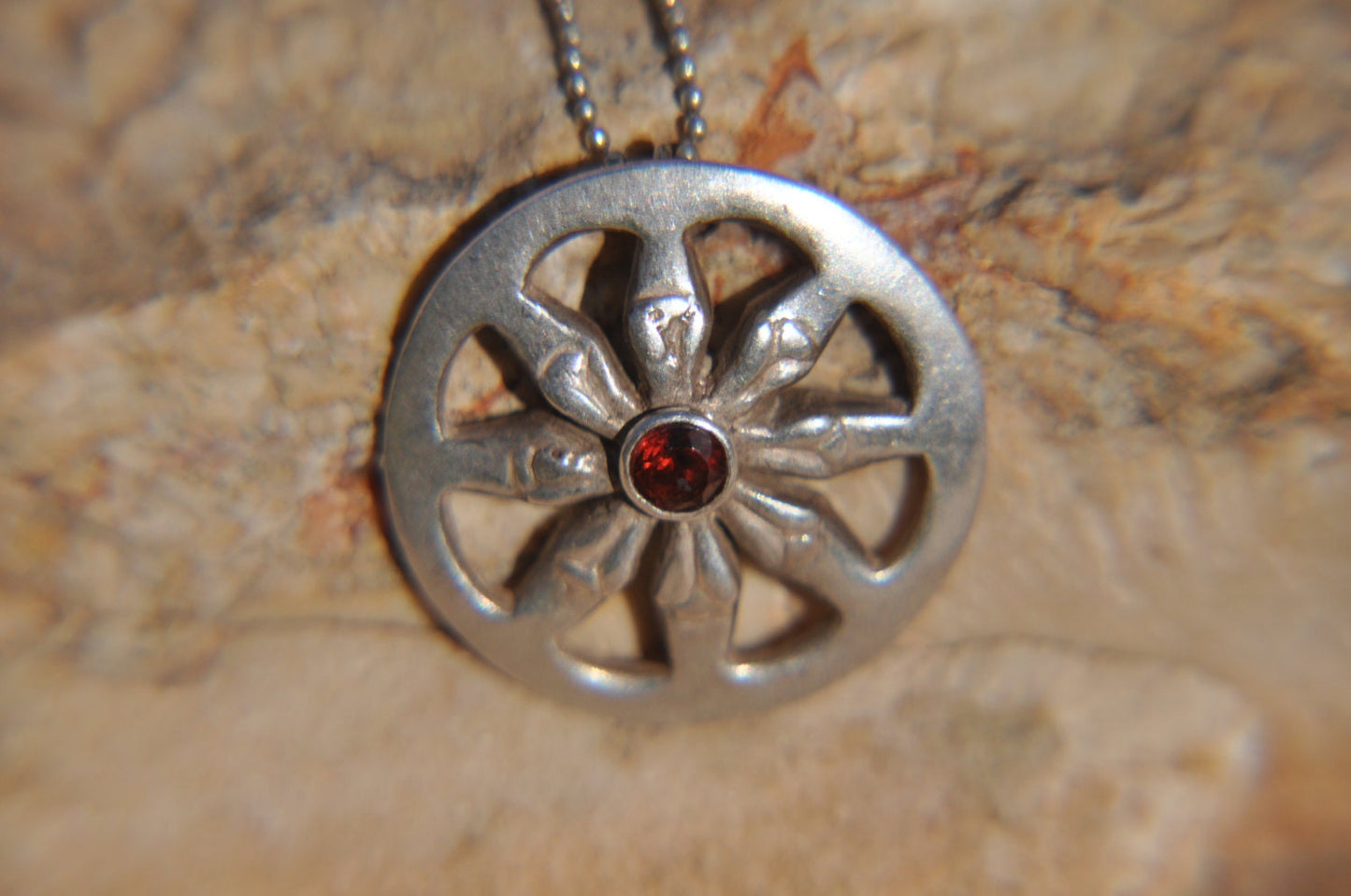 Dharma wheel silver necklace