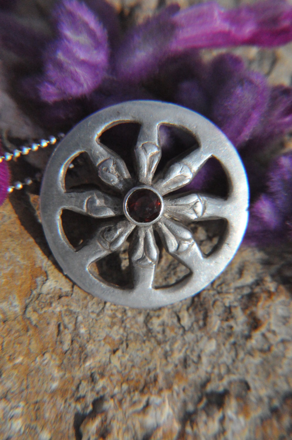 Dharma wheel silver necklace