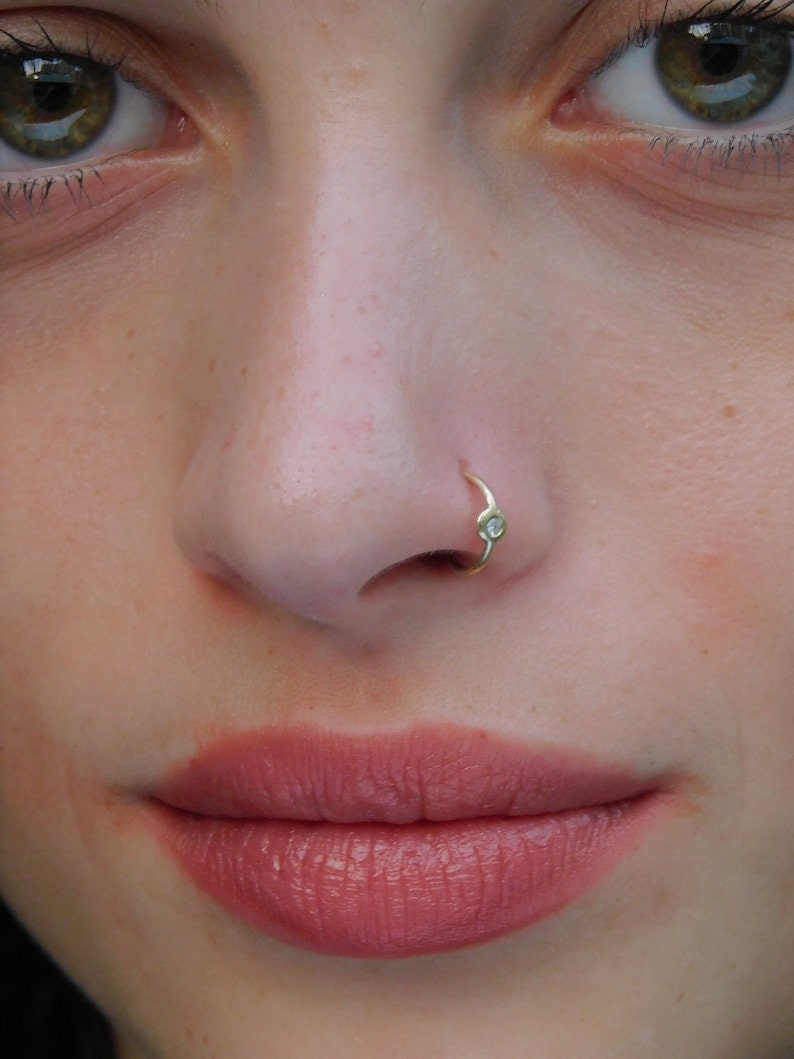 Silver flat dot nose ring with sparkling zirconia