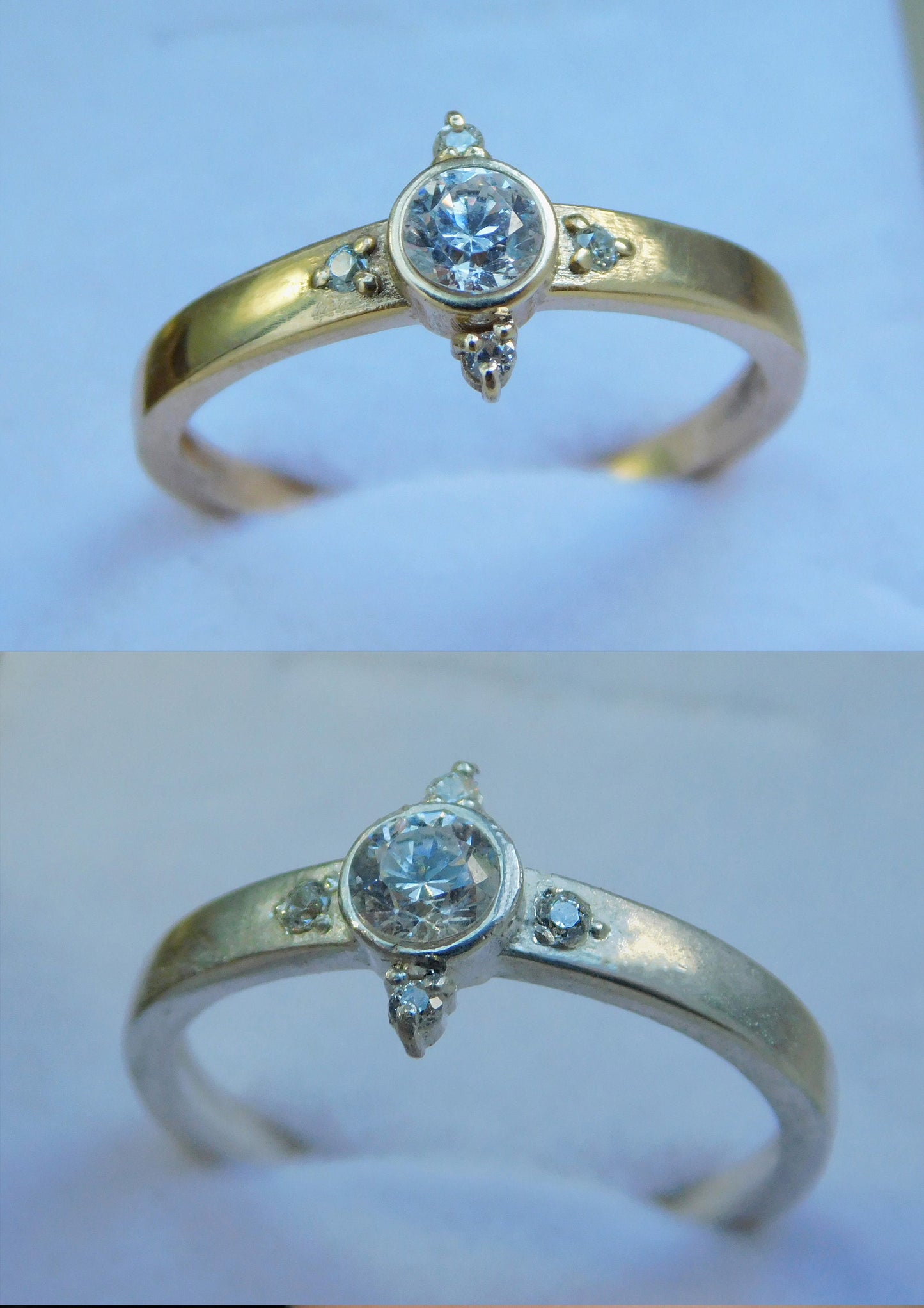 Classic engagement Gold ring with Aquamarine and diamonds