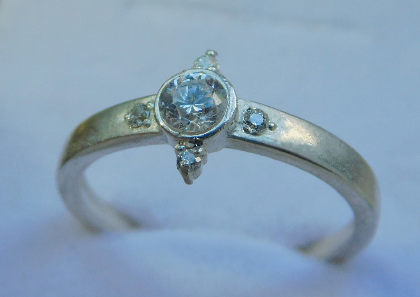 Blue Topaz silver engagement ring with diamonds